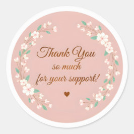 ピンクの花輪のThank Youビジネスステッカー ラウンドシール