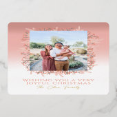 ピンクの花輪 おしゃれなクリスマス カスタム写真 箔シーズンカード (裏面)