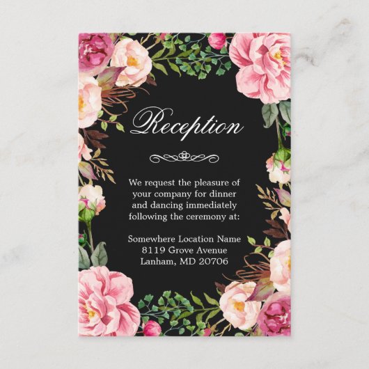 ピンクの花輪 ウェディング レセプション 情報 エンクロージャーカード (正面)