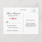 ピンクの花輪 ネイビーブルー 結婚式 出席返信 インビテーションポストカード (裏面)