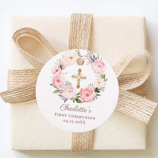 ピンクの花輪 初聖体拝領 DIY フェイバータグ