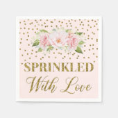 ピンクの花金ゴールドに愛を振りかけたもの スタンダードカクテルナプキン (正面)