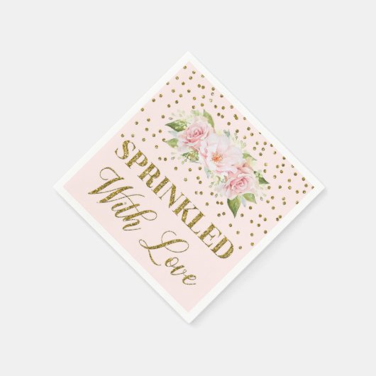 ピンクの花金ゴールドに愛を振りかけたもの スタンダードカクテルナプキン (角)