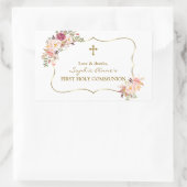 ピンクの花金ゴールドガールフォト聖餐会 長方形シール (バッグ)