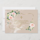 ピンクの花金ゴールドガール写真1st誕生日バプテスマ サンキューカード (裏面)