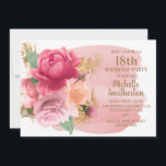 ピンクの花金ゴールドグリッター18th誕生日パーティー 招待状<br><div class="desc">赤面エレガントピンクのフローラ(バラ)とピンクと白の水色のキラキラした金ゴールドを持つ植物性18th誕生日パーティーの女性のための招待。カスタマイ連絡ズでも、一致する製品を要求するための私たち。</div>