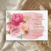 ピンクの花金ゴールドグリッター75th誕生日パーティー 招待状