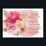 ピンクの花金ゴールドグリッター90th誕生日パーティー 招待状<br><div class="desc">赤面エレガントピンクのフローラ(バラ)とピンクと白の水色のキラキラした金ゴールドを持つ植物性90th誕生日パーティーの女性のための招待。カスタマイ連絡ズでも、一致する製品を要求するための私たち。</div>
