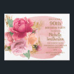 ピンクの花金ゴールドグリッター90th誕生日パーティー 招待状<br><div class="desc">赤面エレガントピンクのフローラ(バラ)とピンクと白の水色のキラキラした金ゴールドを持つ植物性90th誕生日パーティーの女性のための招待。カスタマイ連絡ズでも、一致する製品を要求するための私たち。</div>