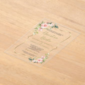 ピンクの花金ゴールドスペインのヌエストラボダ書道 アクリル招待状 (レイダウン)