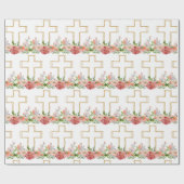 ピンクの花金ゴールド宗教十字復活祭 ラッピングペーパー (フラット)