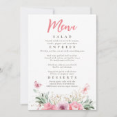 ピンクの花金ゴールド緑の蝶パーティーメニュー 招待状 (正面)