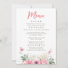 ピンクの花金ゴールド緑の蝶パーティーメニュー 招待状