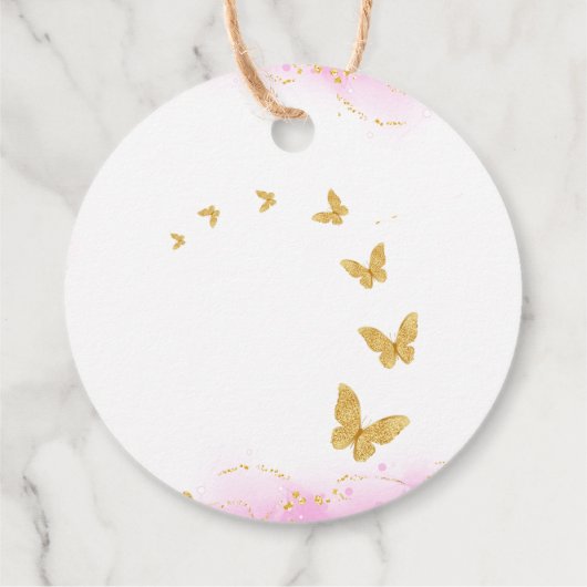 ピンクの花金ゴールド蝶スクリプトありがとう フェイバータグ (裏面)