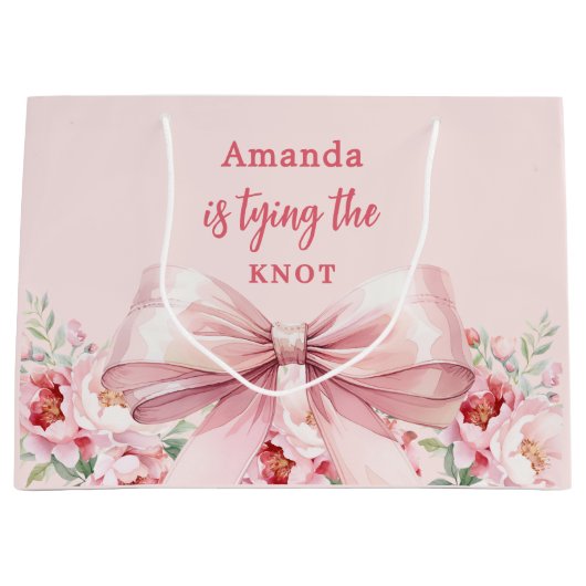 ピンクの花飾りで華やかに！ 結婚式前の最後のイベント、ブライズシャワーパーティ ラージペーパーバッグ (正面)