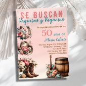ピンクの花飾り付きスペイン西部カウボーイ50歳誕生日 招待状