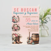 ピンクの花飾り付きスペイン西部カウボーイ55歳誕生日 招待状 (スタンド正面)