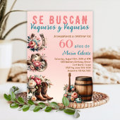 ピンクの花飾り付きスペイン西部カウボーイ60歳誕生日 招待状