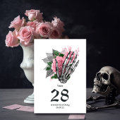 ピンクの花飾り骸骨 ゴシックウェディングテーブルナンバー テーブルナンバー