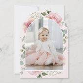 ピンクの花飾り コケット ボウ ネイビーブルー 初誕生日 招待状 (裏面)