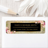 ピンクの花飾り | ゴールドのグリッターが輝く ラベル (インサイチュ)