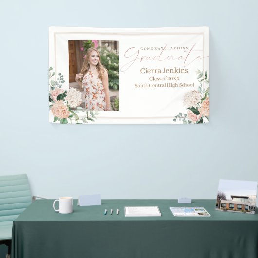 ピンクの花1枚の写真書道の卒業 横断幕 (トレードショー)