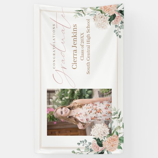 ピンクの花1枚の写真書道の卒業 横断幕 (縦)