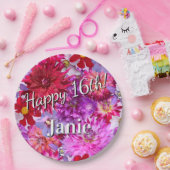ピンクの花16誕生日 ペーパープレート (パーティー)