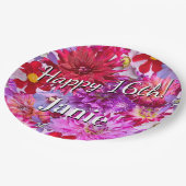 ピンクの花16誕生日 ペーパープレート (アングル)