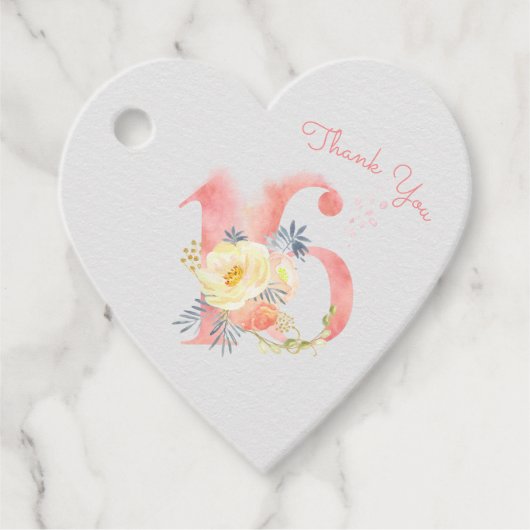 ピンクの花16 16誕生日ありがとう フェイバータグ (正面)