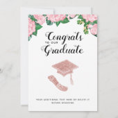 ピンクの花2025の白クラス写真卒業 案内状 (裏面)