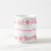ピンクの花、おはようの蜂蜜 コーヒーマグカップ (中央)