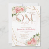 ピンクの花 なんて素敵なの 1歳の誕生日 ゴールド 招待状 (正面)