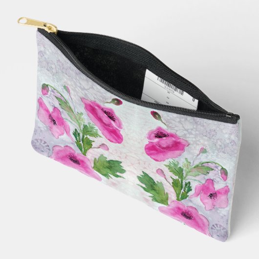 ピンクの花 アクセサリーポーチ (見開き)