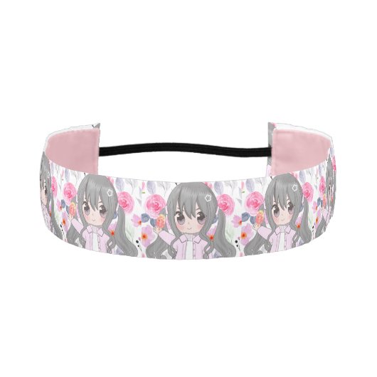 ピンクの花 アスレチックヘッドバンド (正面)