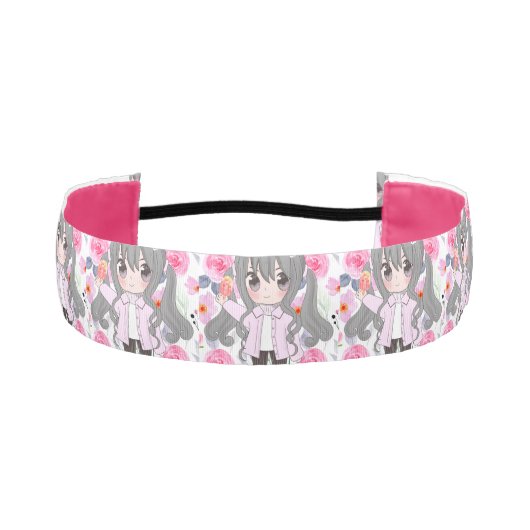 ピンクの花 アスレチックヘッドバンド (正面)