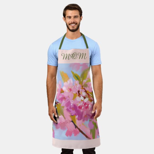 ピンクの花 エプロン (着用した状態)