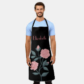 ピンクの花 エプロン (着用した状態)