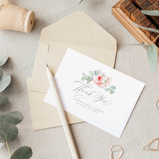 ピンクの花 エレガントな ブライダルシャワーのお礼 サンキューカード