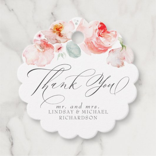 ピンクの花 エレガント かわいい ありがとう フェイバータグ (正面)