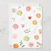 ピンクの花 オレンジ色の柑橘類のベイビーシャワー 招待状 (裏面)
