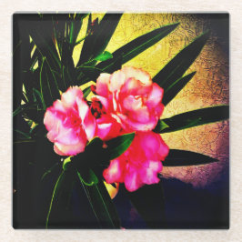 ピンクの花 ガラスコースター