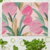 ピンクの花 キッチンタオル (折り畳み)