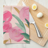 ピンクの花 キッチンタオル (四つ折り)