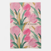 ピンクの花 キッチンタオル (縦)