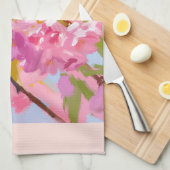 ピンクの花 キッチンタオル (四つ折り)