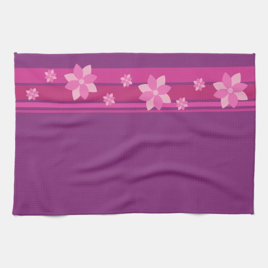 ピンクの花 キッチンタオル (横)