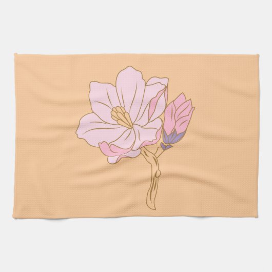 ピンクの花 キッチンタオル (横)