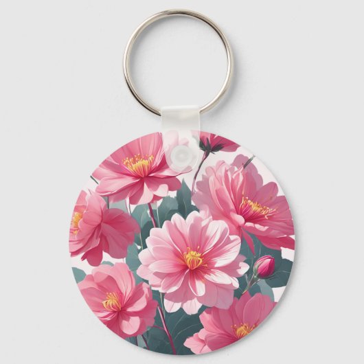 ピンクの花 キーホルダー (正面)
