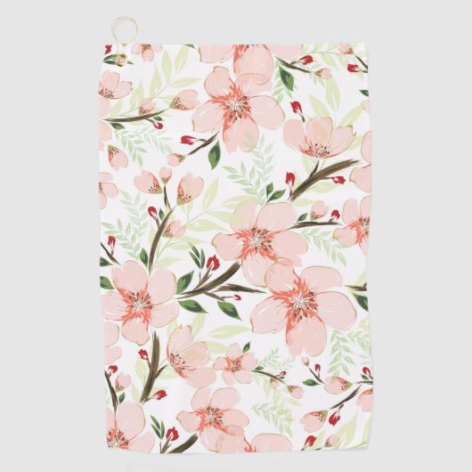 ピンクの花 ゴルフタオル (正面)